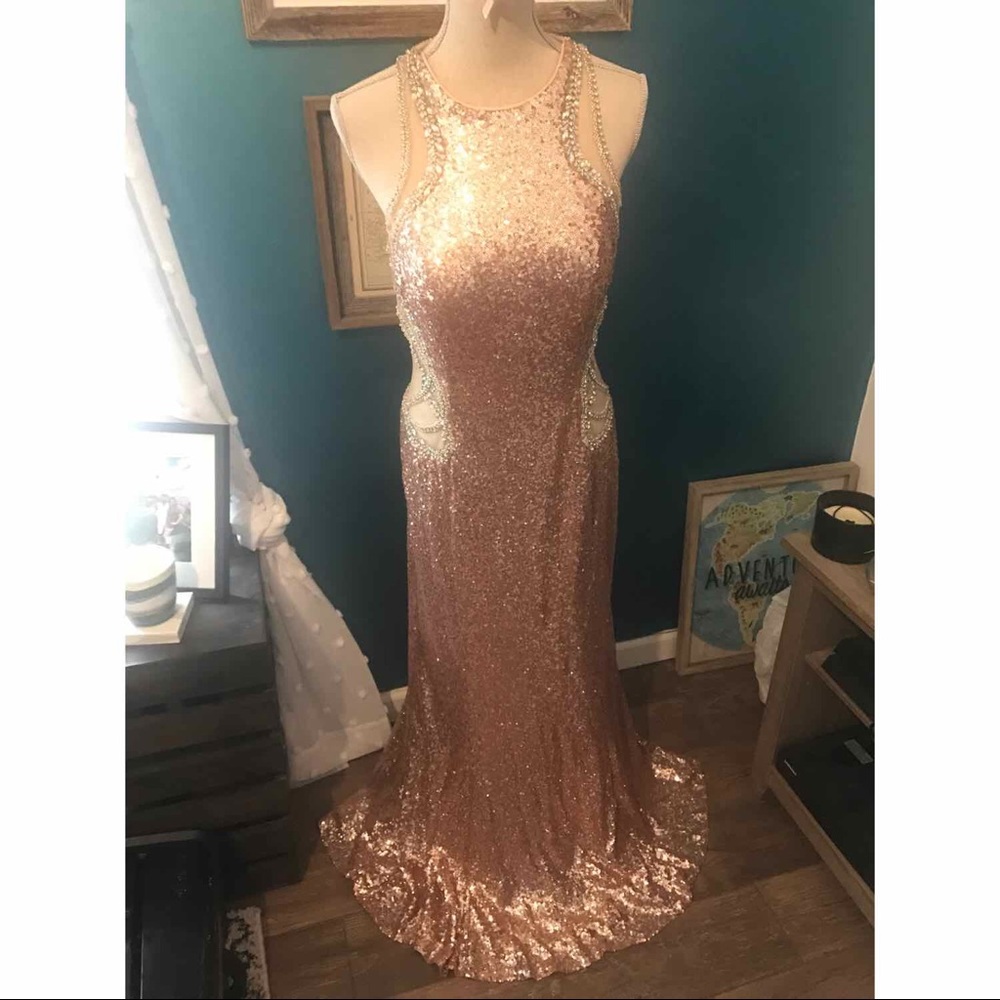 Tiffany Designs Rose Gold Dress with mesh back